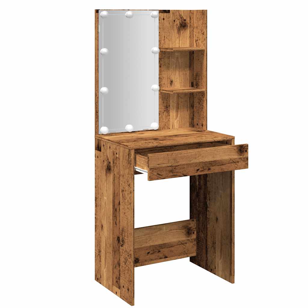 vidaXL Toaletka z oświetleniem LED, stare drewno, 60x40x140 cm