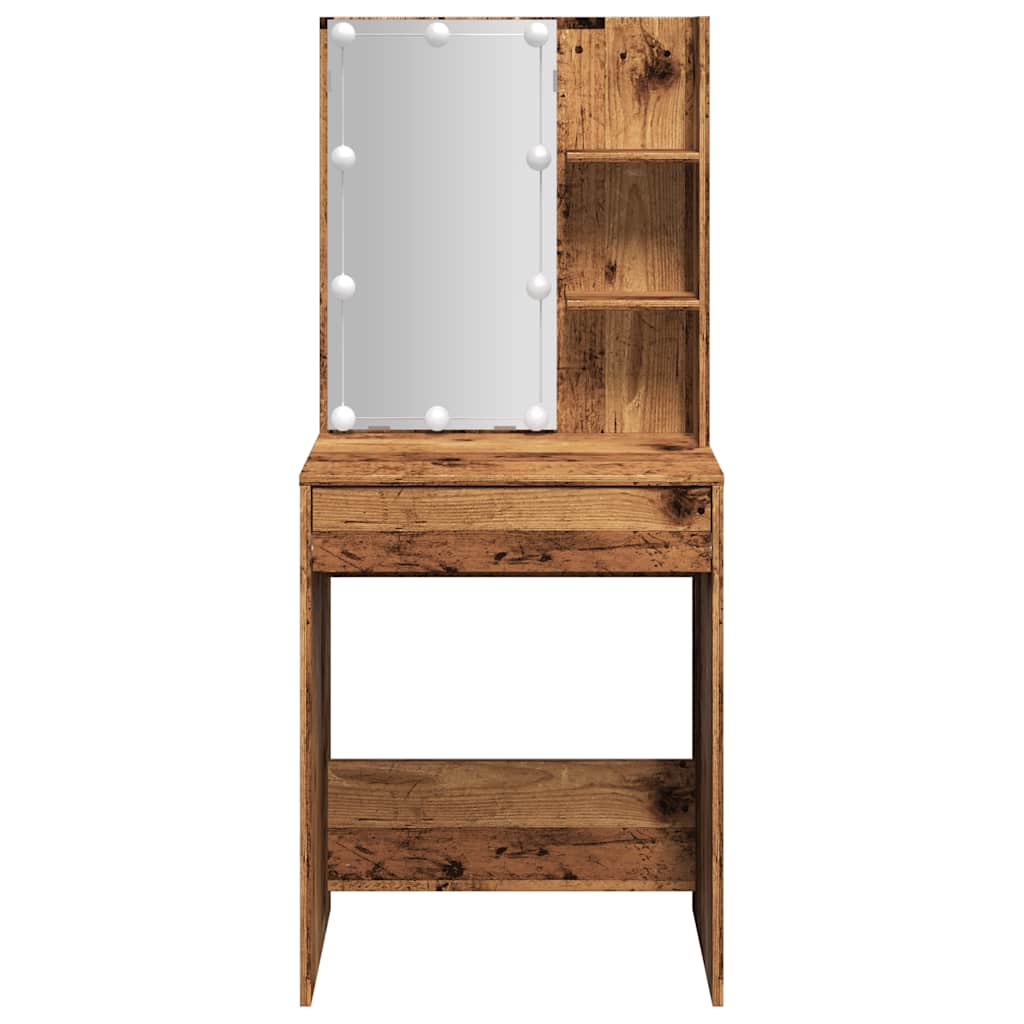 vidaXL Toaletka z oświetleniem LED, stare drewno, 60x40x140 cm