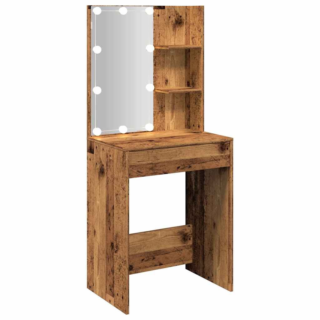 vidaXL Toaletka z oświetleniem LED, stare drewno, 60x40x140 cm