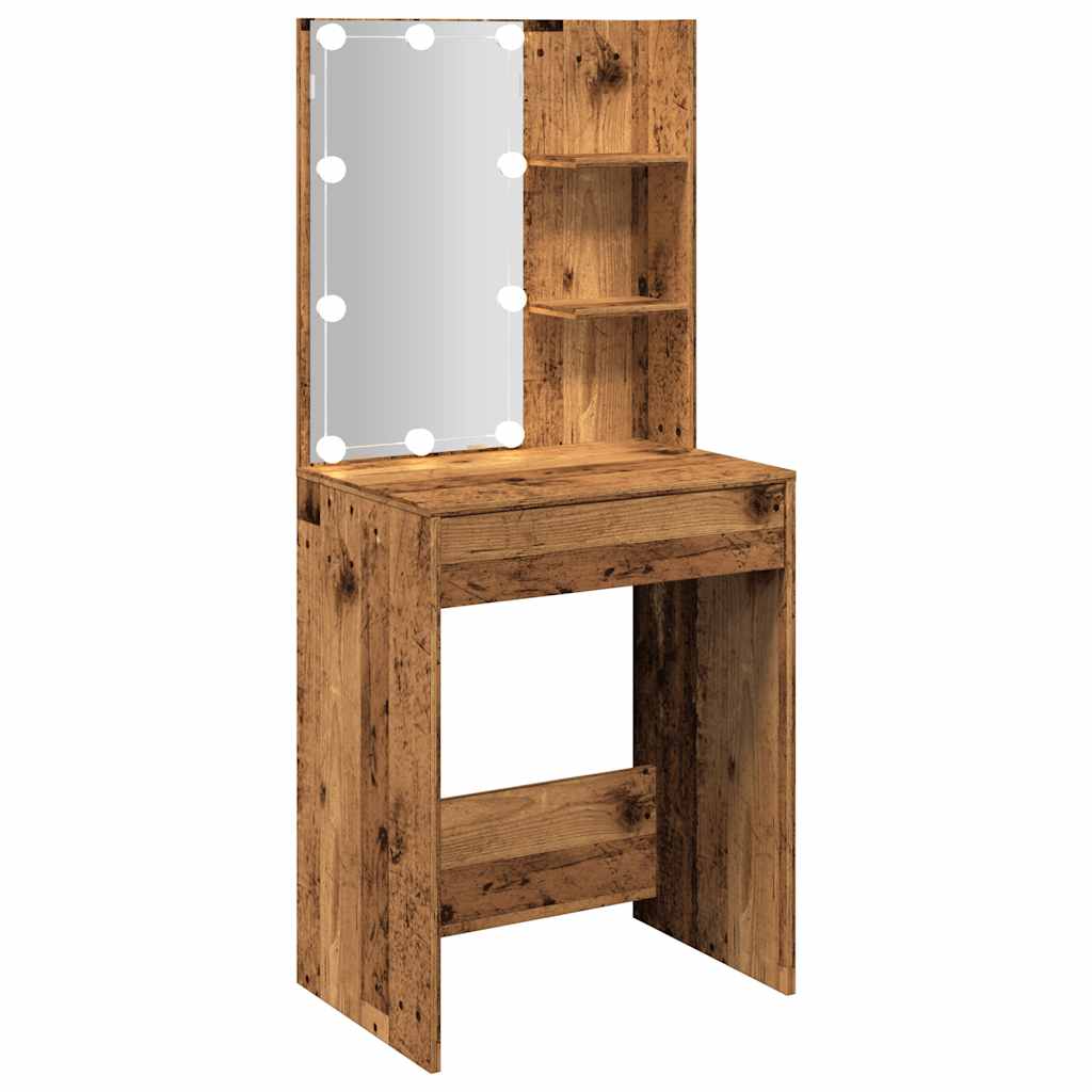vidaXL Toaletka z oświetleniem LED, stare drewno, 60x40x140 cm