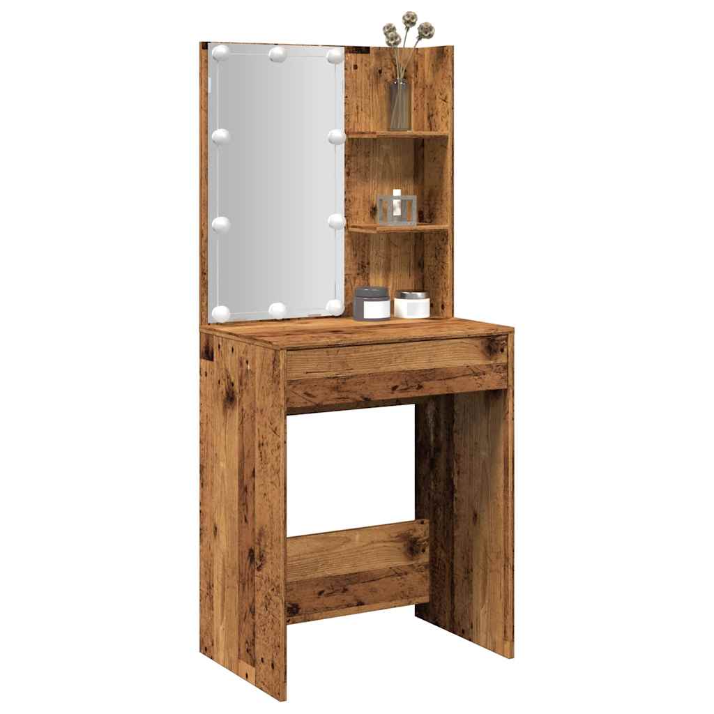 vidaXL Toaletka z oświetleniem LED, stare drewno, 60x40x140 cm