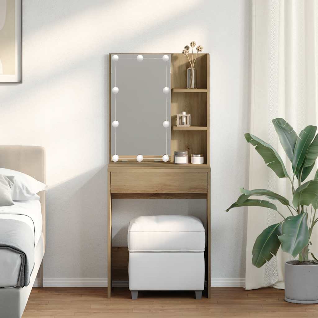 vidaXL Toaletka z oświetleniem LED, dąb artisan, 60x40x140 cm