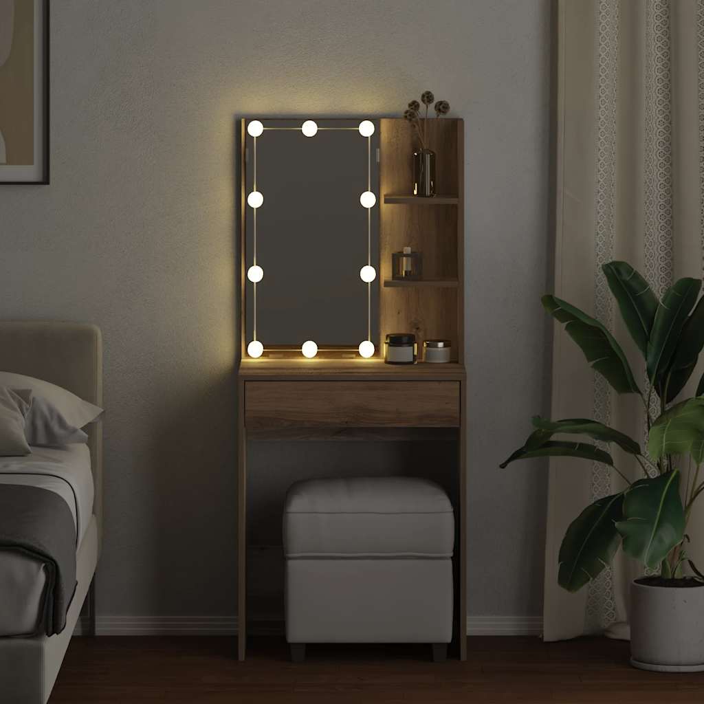 vidaXL Toaletka z oświetleniem LED, dąb artisan, 60x40x140 cm
