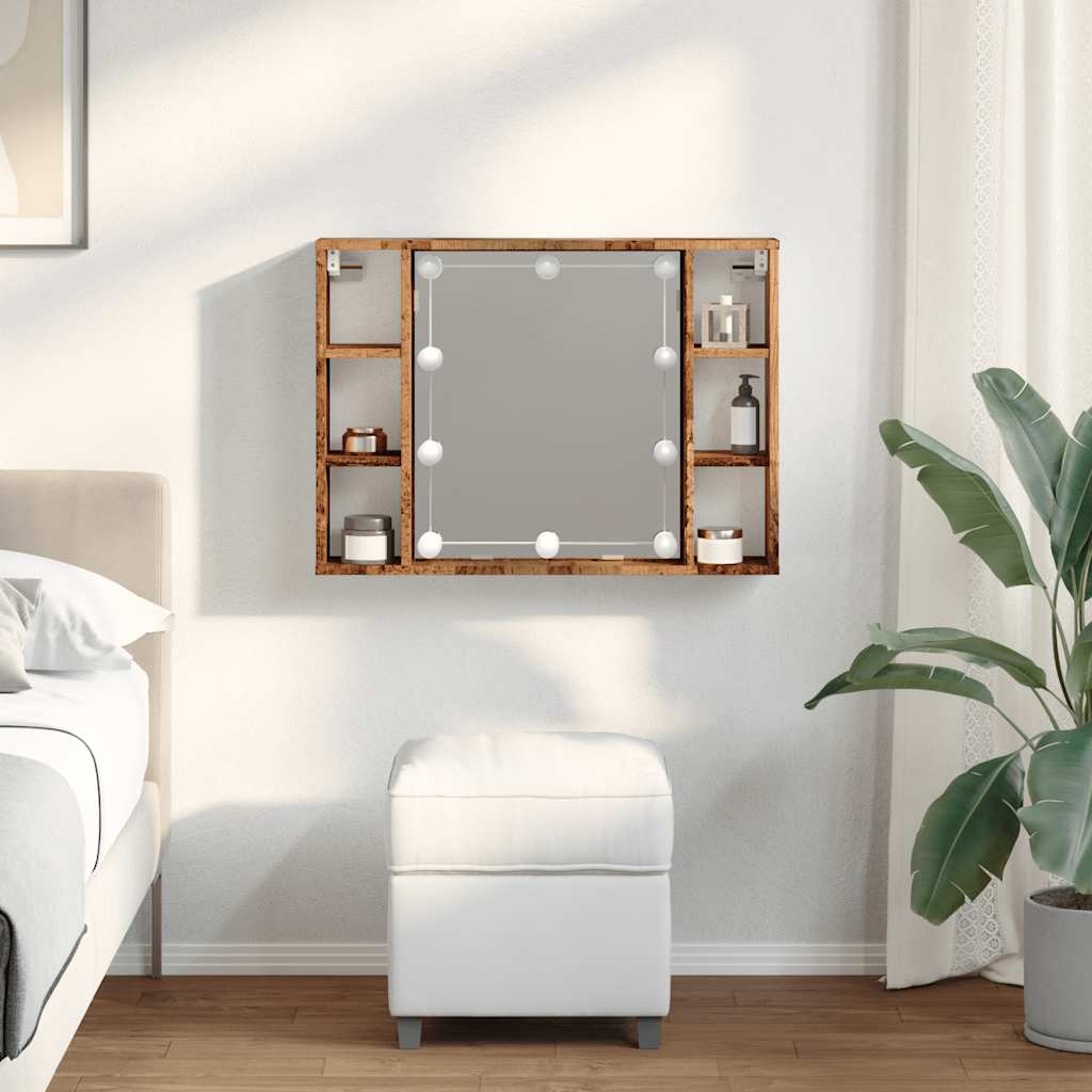 vidaXL Szafka z lustrem i LED, kolor starego drewna, 76x15x55 cm