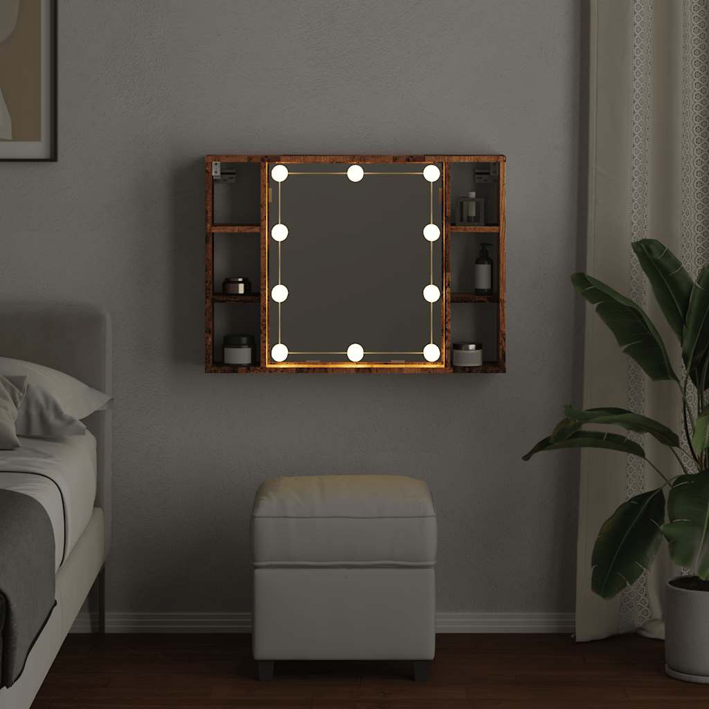 vidaXL Szafka z lustrem i LED, kolor starego drewna, 76x15x55 cm