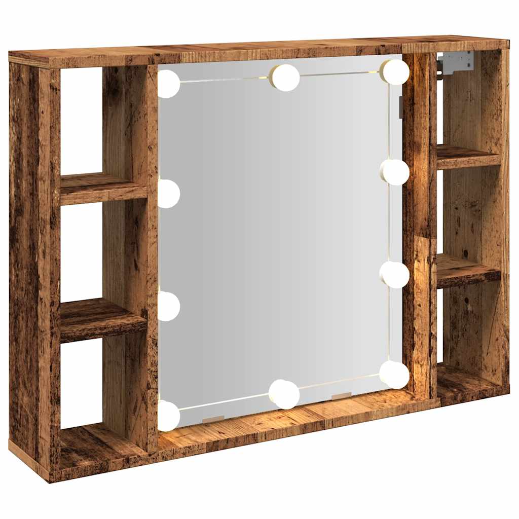 vidaXL Szafka z lustrem i LED, kolor starego drewna, 76x15x55 cm