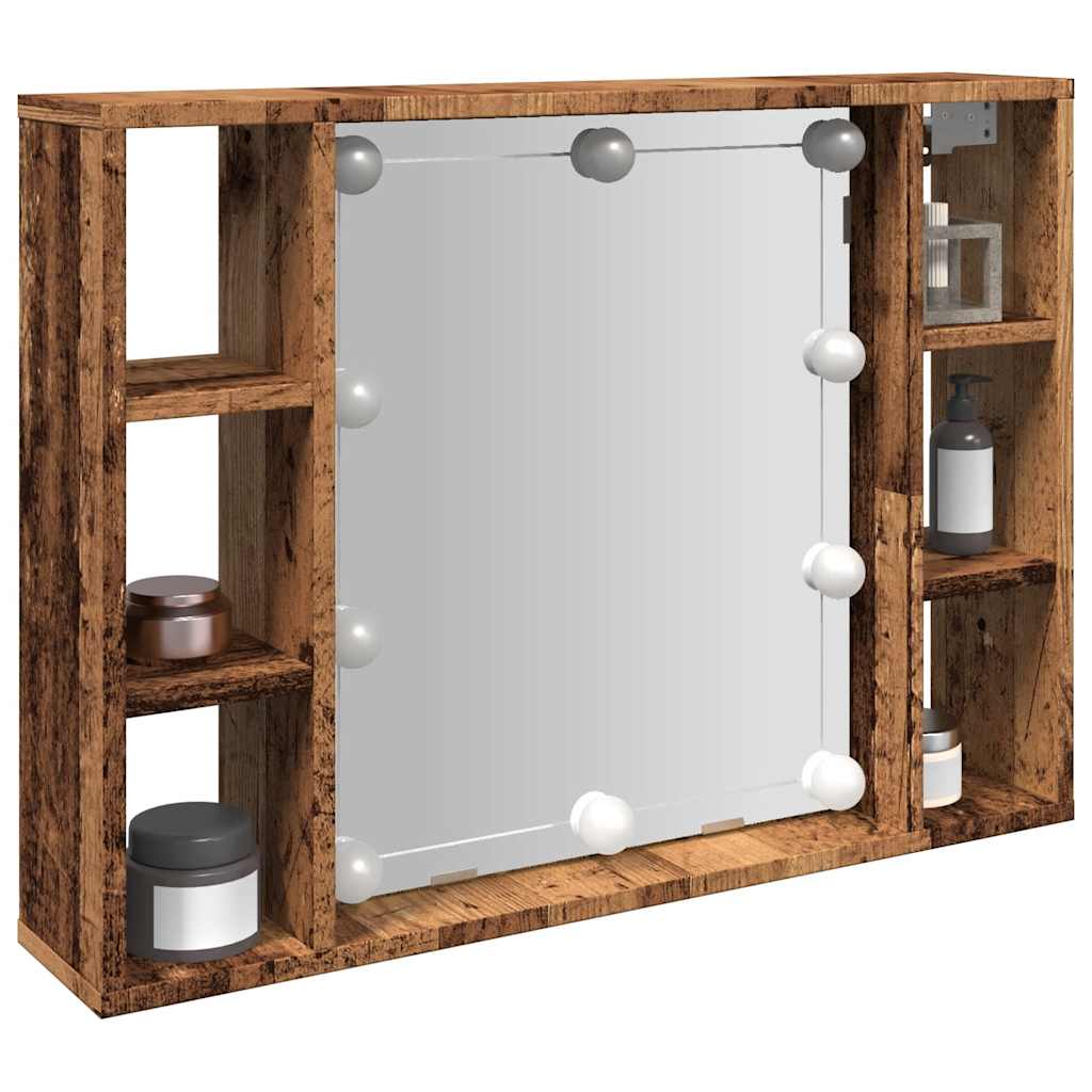 vidaXL Szafka z lustrem i LED, kolor starego drewna, 76x15x55 cm