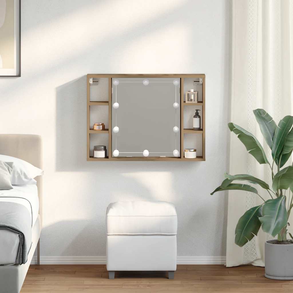 vidaXL Szafka z lustrem i oświetleniem LED, dąb artisan, 76x15x55 cm