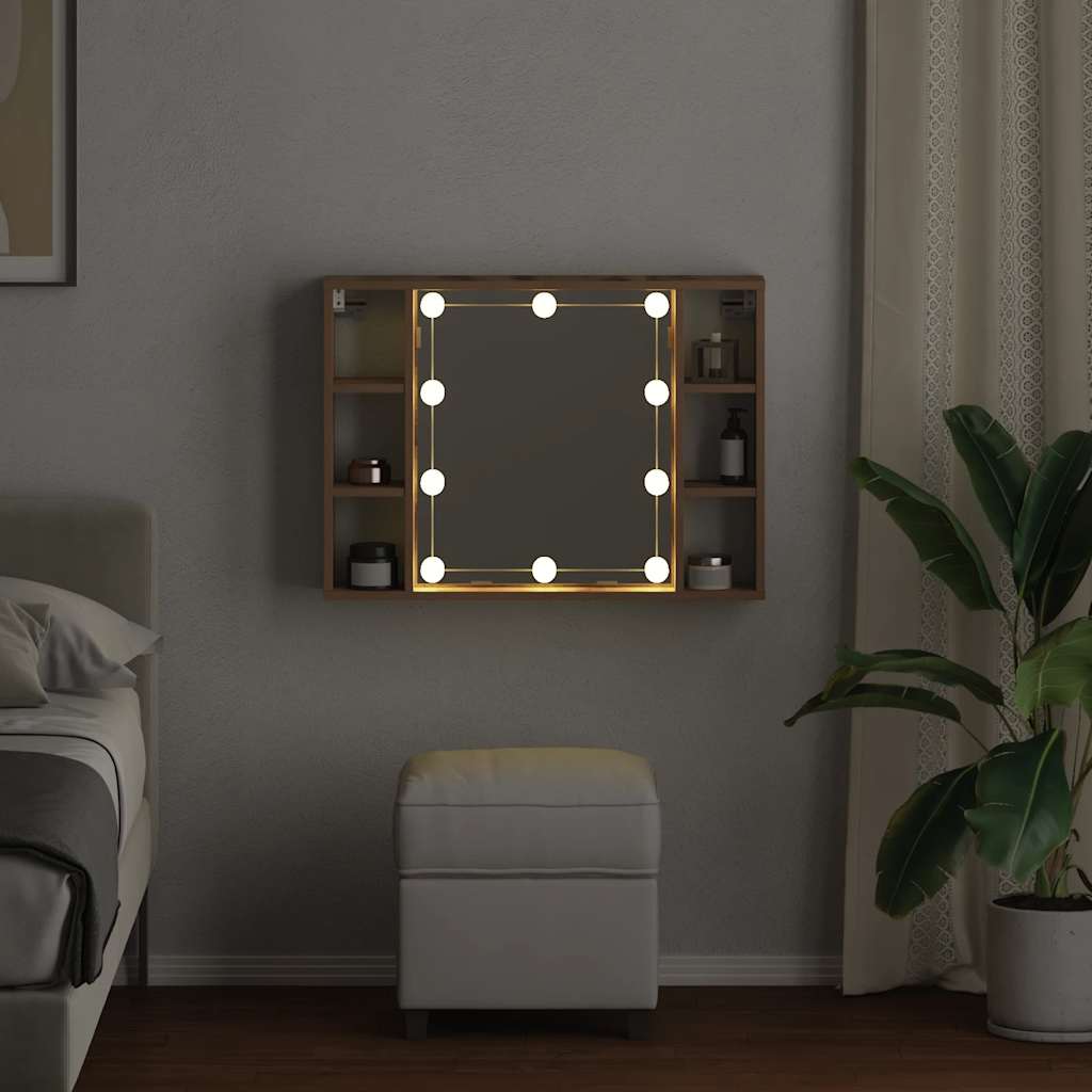 vidaXL Szafka z lustrem i oświetleniem LED, dąb artisan, 76x15x55 cm