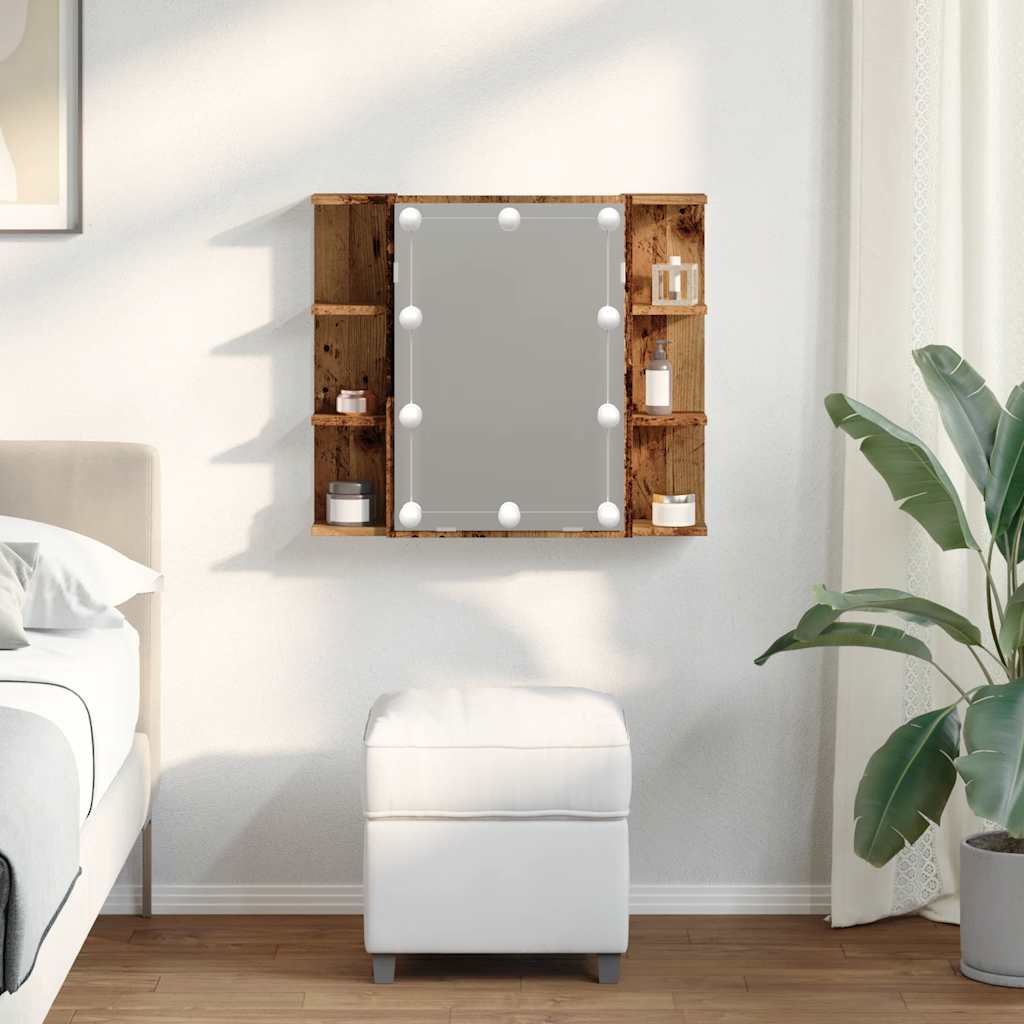 vidaXL Szafka lustrzana z diodami LED Stare drewno 70x16,5x60 cm