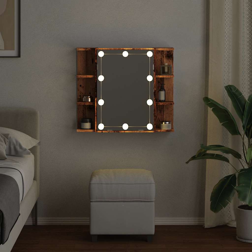 vidaXL Szafka lustrzana z diodami LED Stare drewno 70x16,5x60 cm