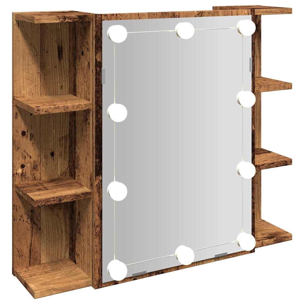 vidaXL Szafka lustrzana z diodami LED Stare drewno 70x16,5x60 cm