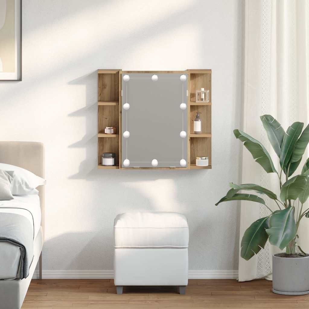 vidaXL Szafka lustrzana z diodami LED dąb artisan 70x16,5x60 cm
