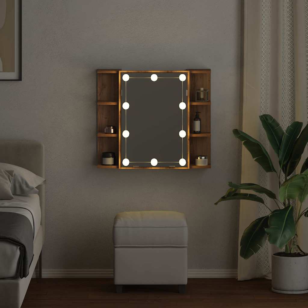 vidaXL Szafka lustrzana z diodami LED dąb artisan 70x16,5x60 cm