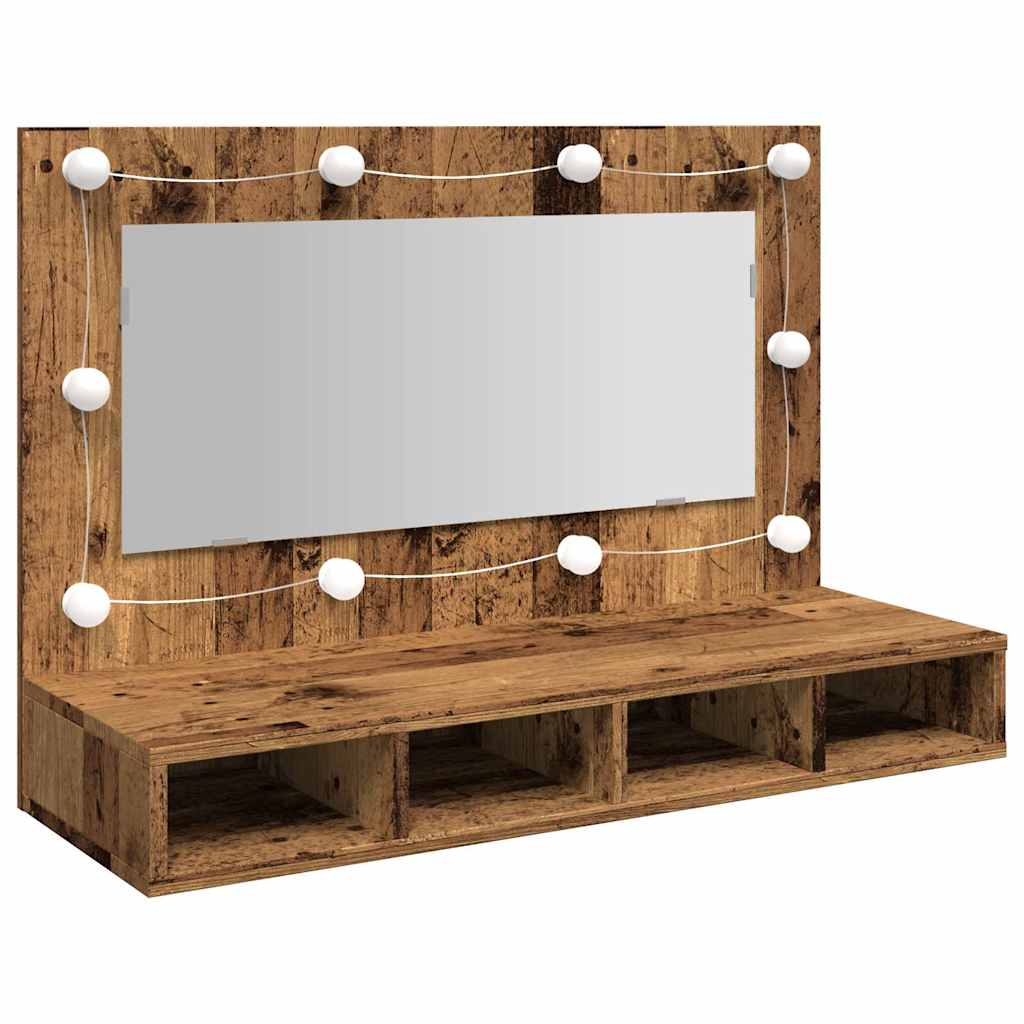vidaXL Szafka lustrzana z diodami LED Stare drewno 90x31,5x62 cm