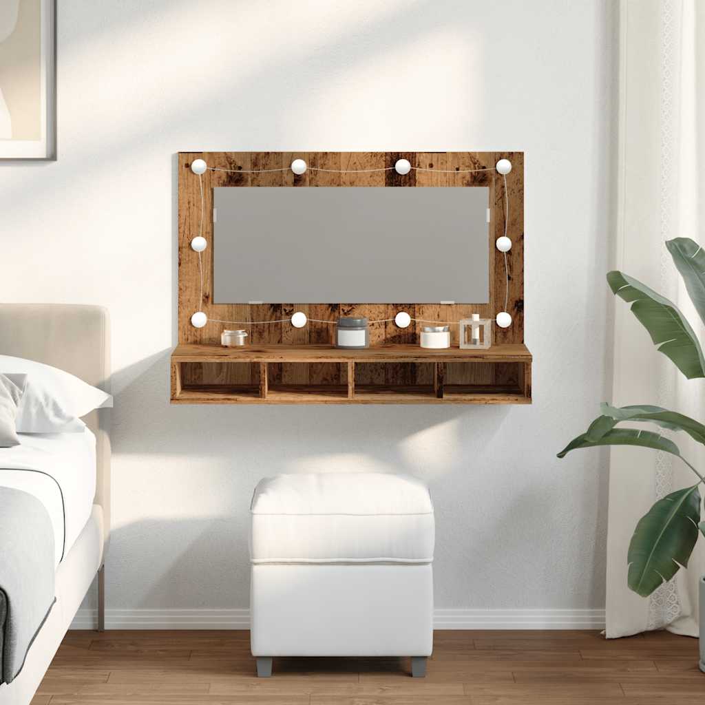 vidaXL Szafka lustrzana z diodami LED Stare drewno 90x31,5x62 cm