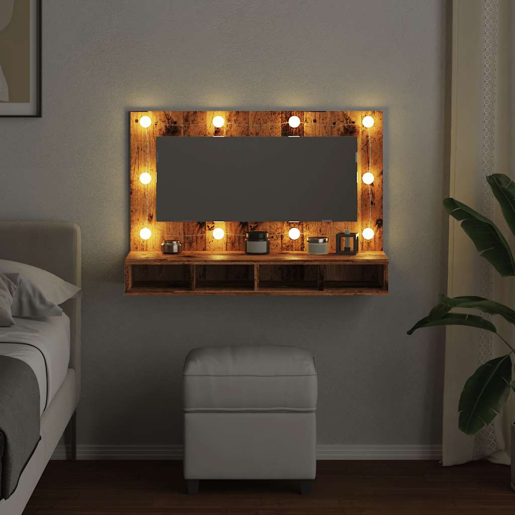 vidaXL Szafka lustrzana z diodami LED Stare drewno 90x31,5x62 cm