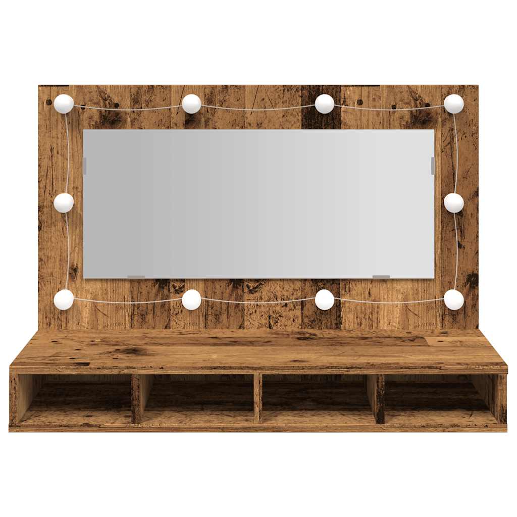 vidaXL Szafka lustrzana z diodami LED Stare drewno 90x31,5x62 cm