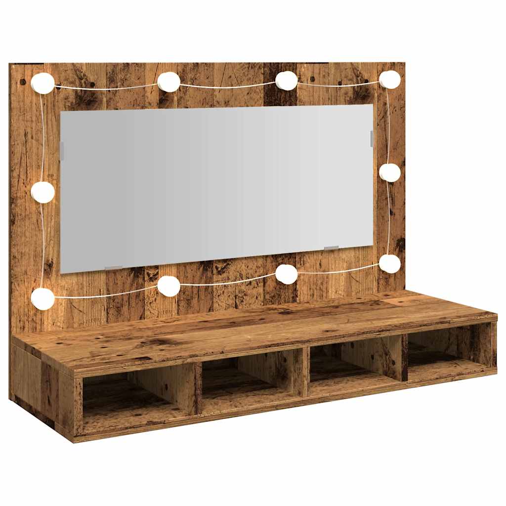 vidaXL Szafka lustrzana z diodami LED Stare drewno 90x31,5x62 cm
