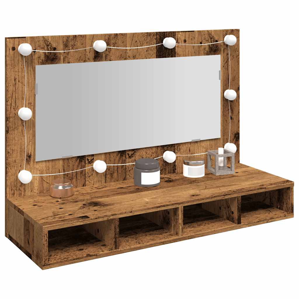 vidaXL Szafka lustrzana z diodami LED Stare drewno 90x31,5x62 cm