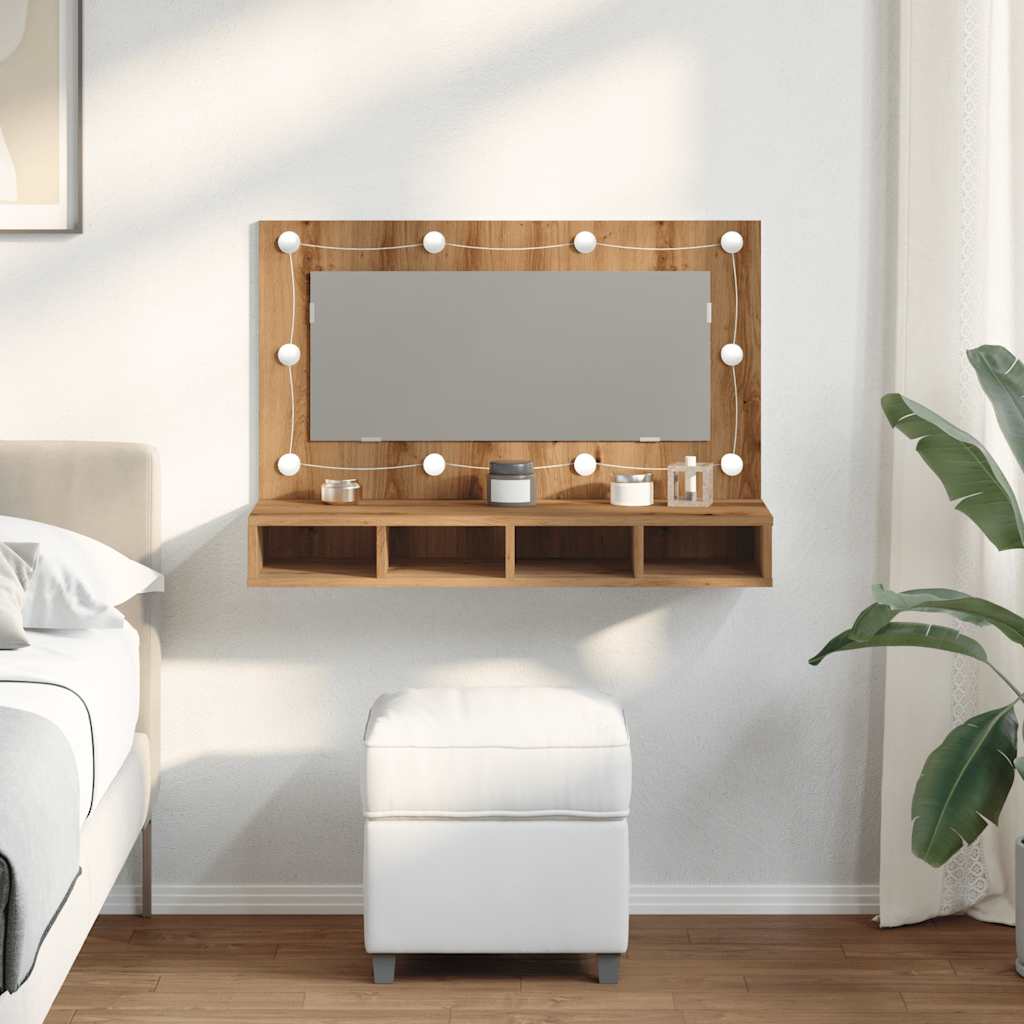 vidaXL Szafka lustrzana z oświetleniem LED Artisan Oak 90x31,5x62 cm