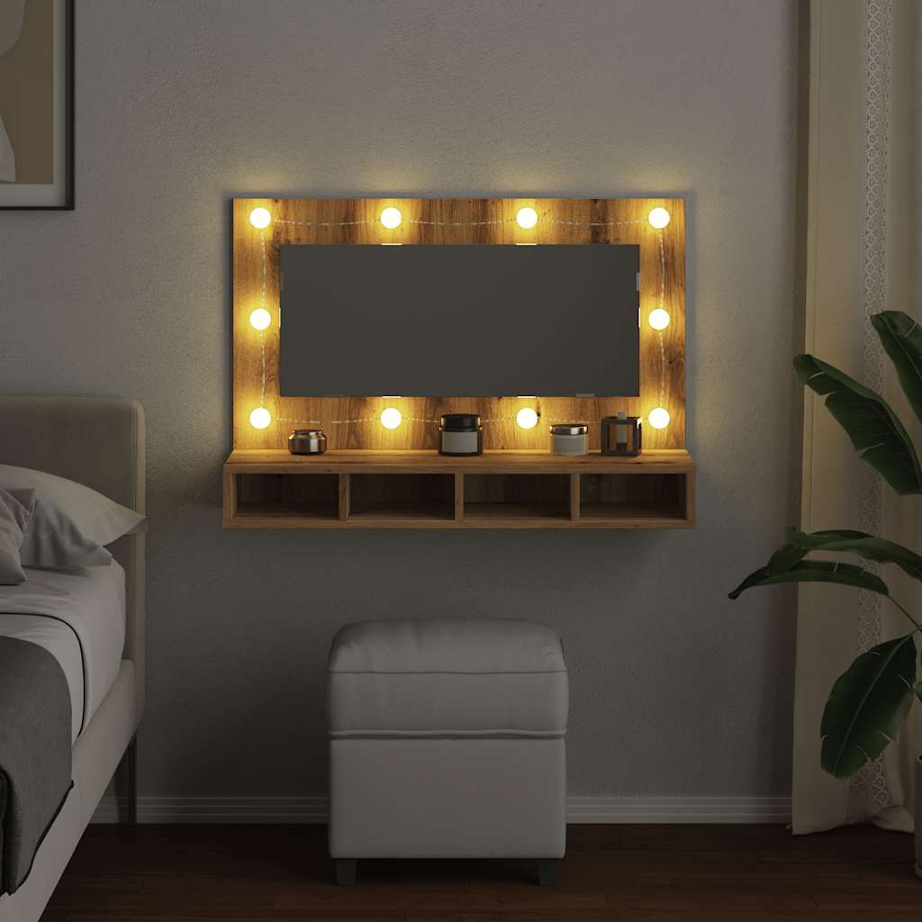 vidaXL Szafka lustrzana z oświetleniem LED Artisan Oak 90x31,5x62 cm