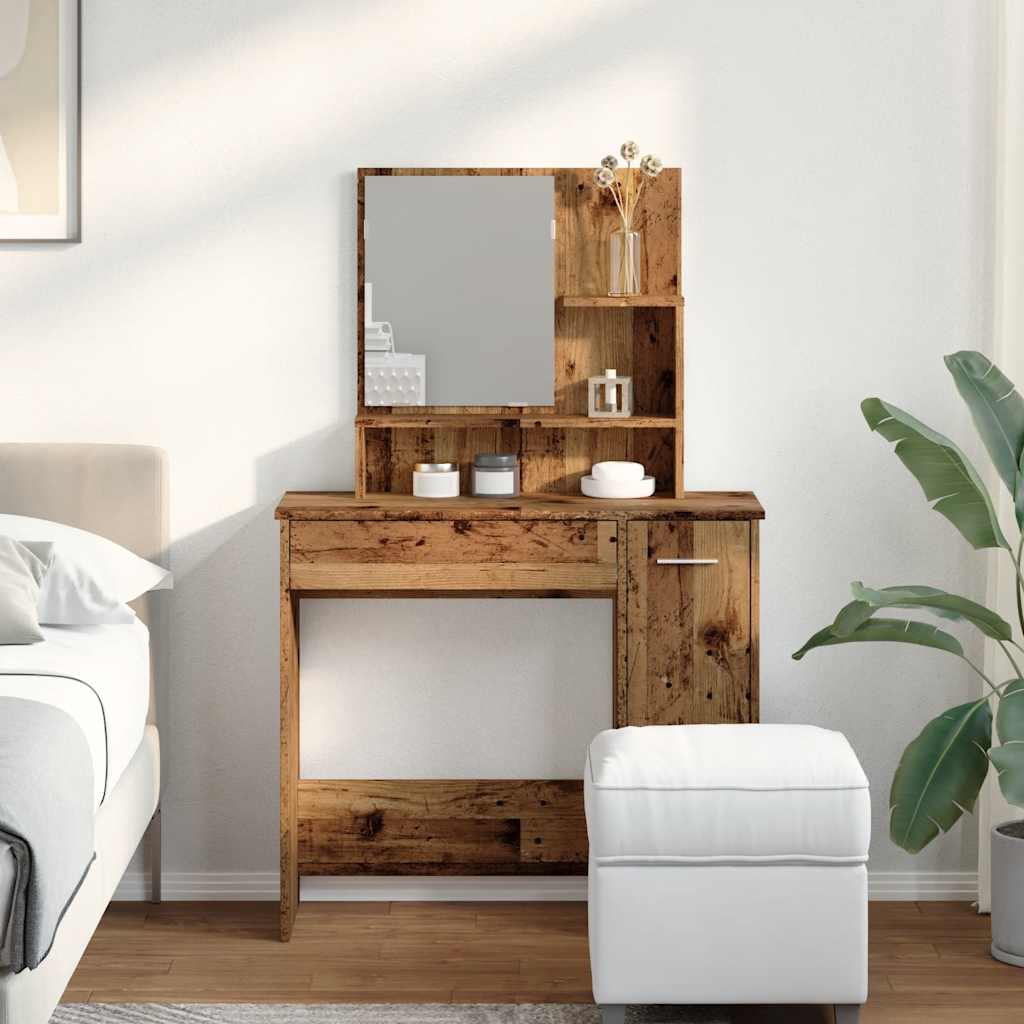 vidaXL Toaletka z lustrem Stare drewno 86,5x35x136 cm