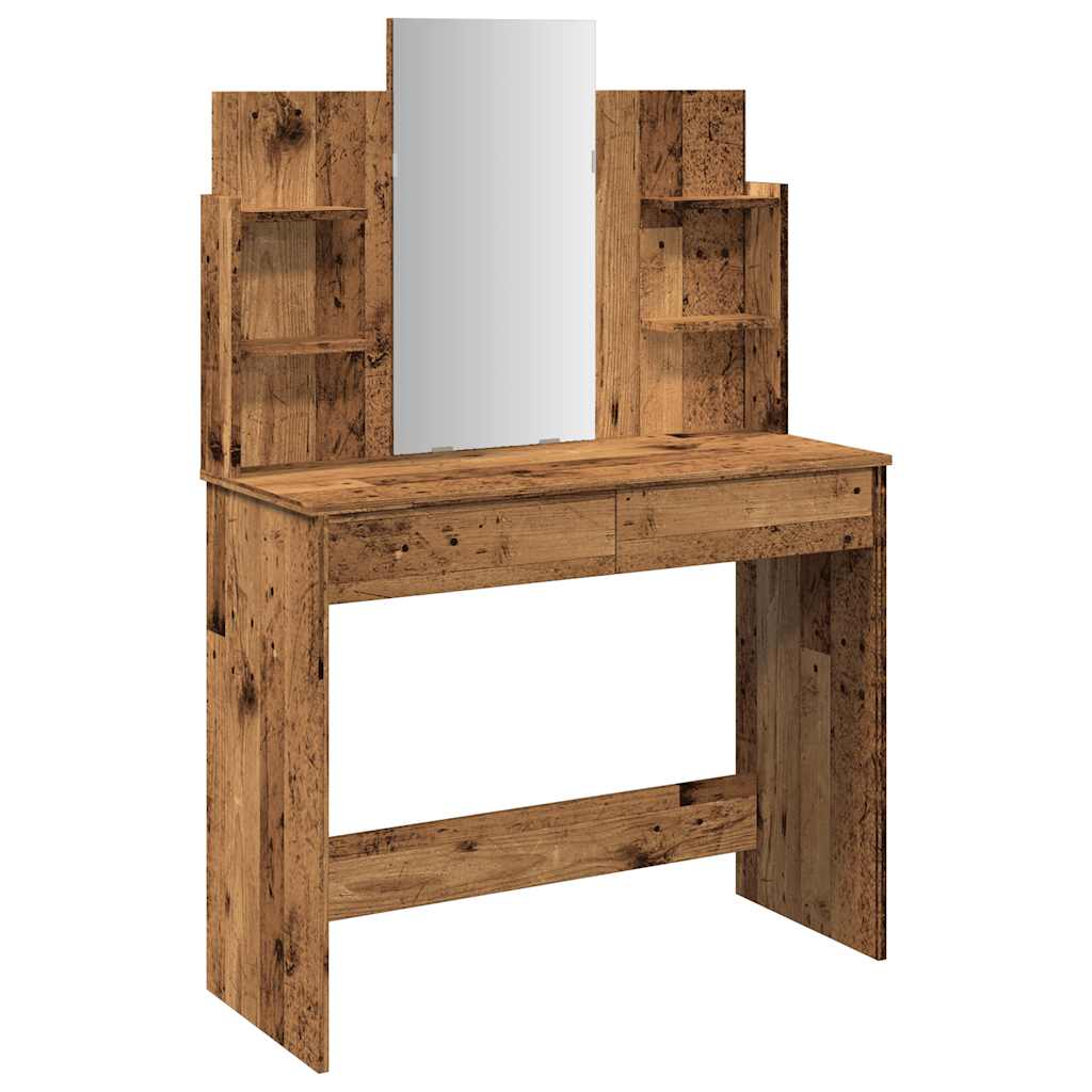 vidaXL Toaletka z lustrem, stare drewno, 96x39x142 cm