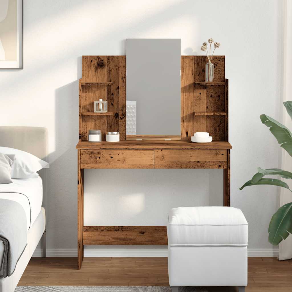 vidaXL Toaletka z lustrem, stare drewno, 96x39x142 cm