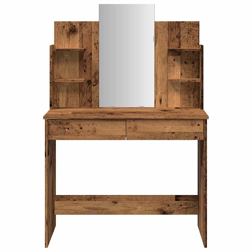 vidaXL Toaletka z lustrem, stare drewno, 96x39x142 cm