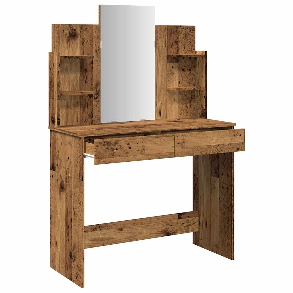 vidaXL Toaletka z lustrem, stare drewno, 96x39x142 cm