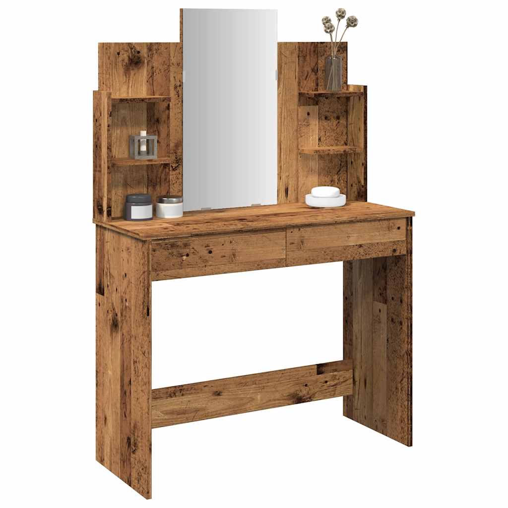 vidaXL Toaletka z lustrem, stare drewno, 96x39x142 cm
