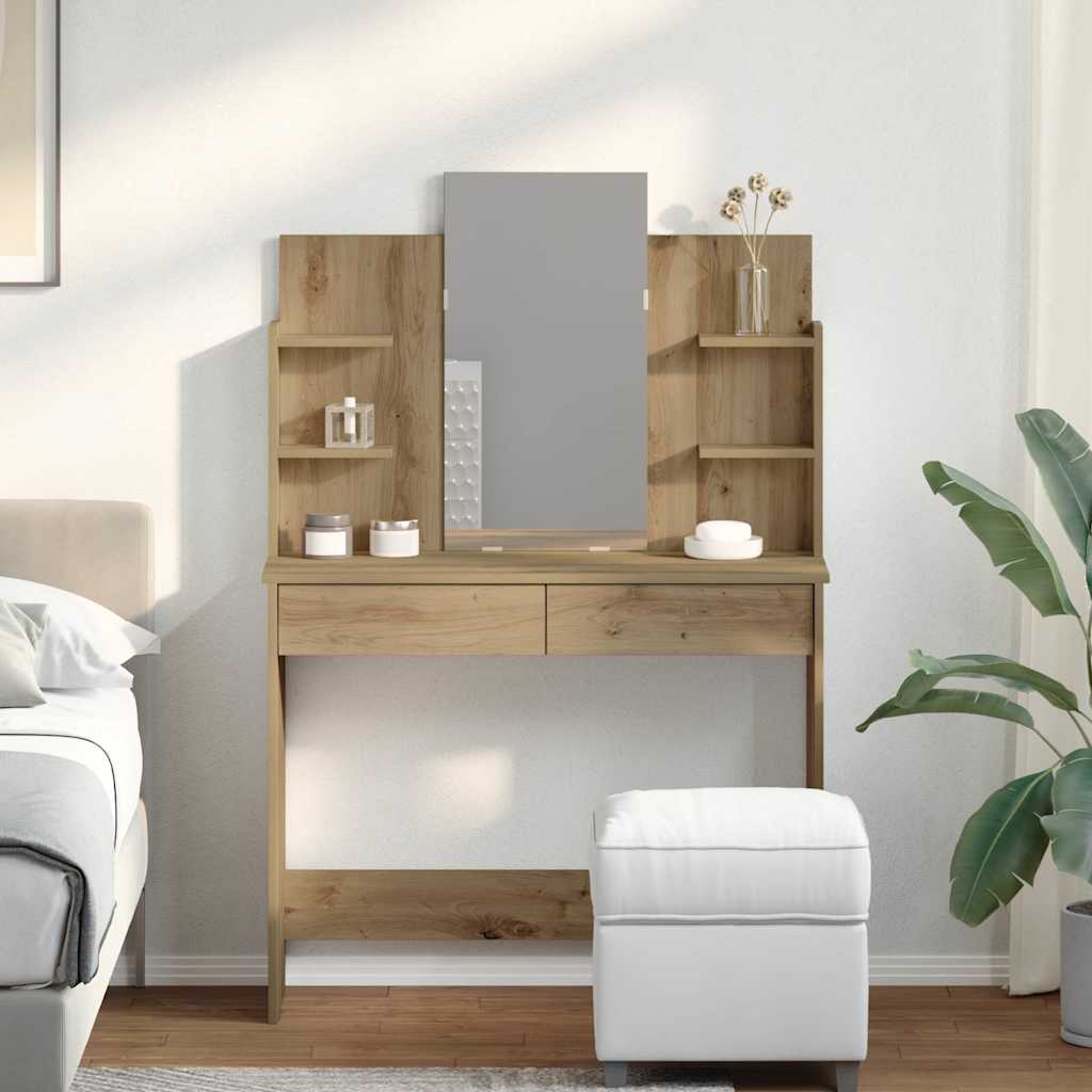 vidaXL Toaletka z lustrem, dąb artisan, 96x39x142 cm