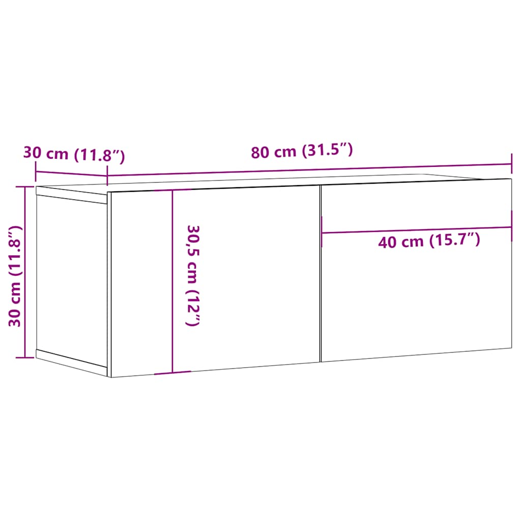 vidaXL Ścienne szafki TV, 2 szt., stare drewno, 80x30x30 cm