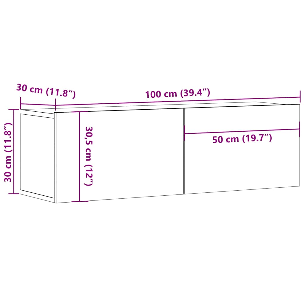 vidaXL Ścienne szafki TV, 2 szt., stare drewno, 100x30x30 cm