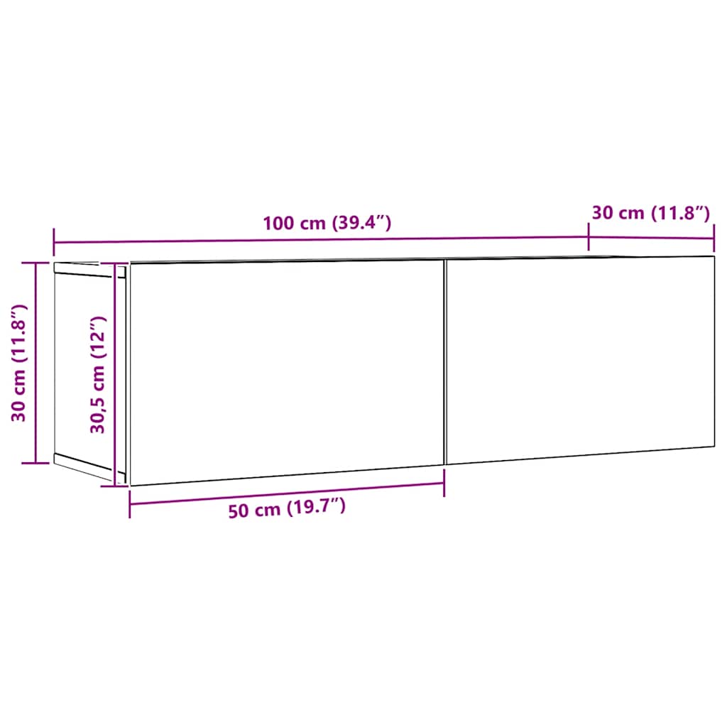vidaXL Ścienne szafki TV, 2 szt., dąb artisian, 100x30x30 cm