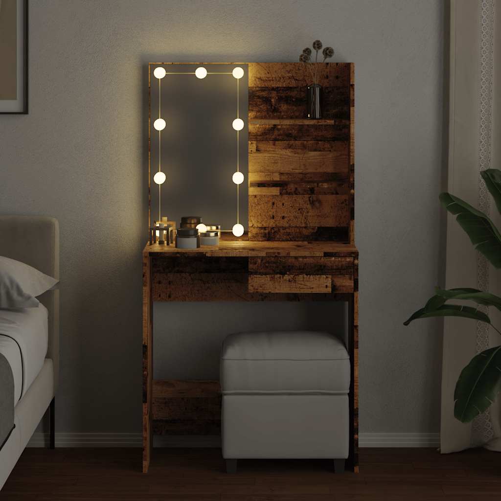 vidaXL Toaletka z LED Stare drewno 74,5x40x141 cm