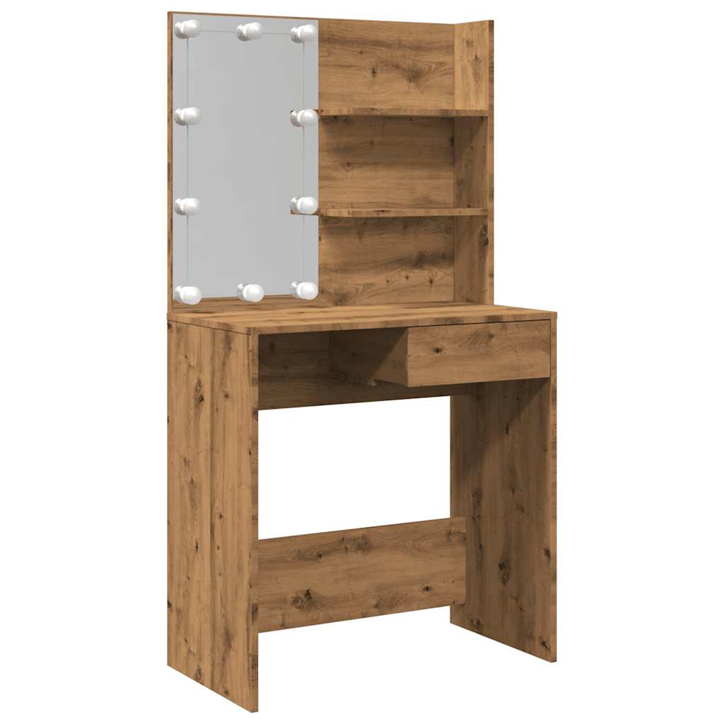 vidaXL Toaletka z oświetleniem LED, dąb artisan, 74,5x40x141 cm