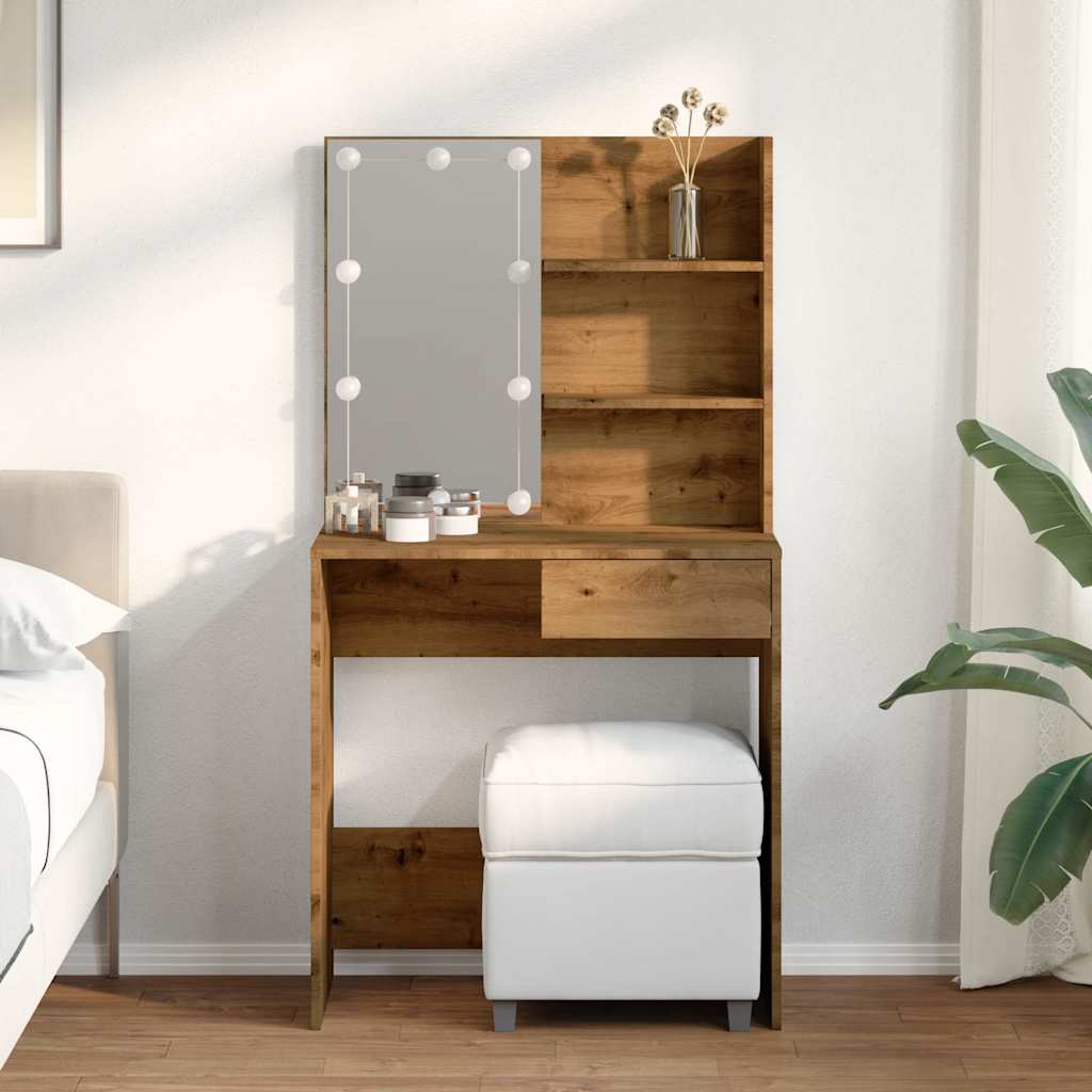 vidaXL Toaletka z oświetleniem LED, dąb artisan, 74,5x40x141 cm