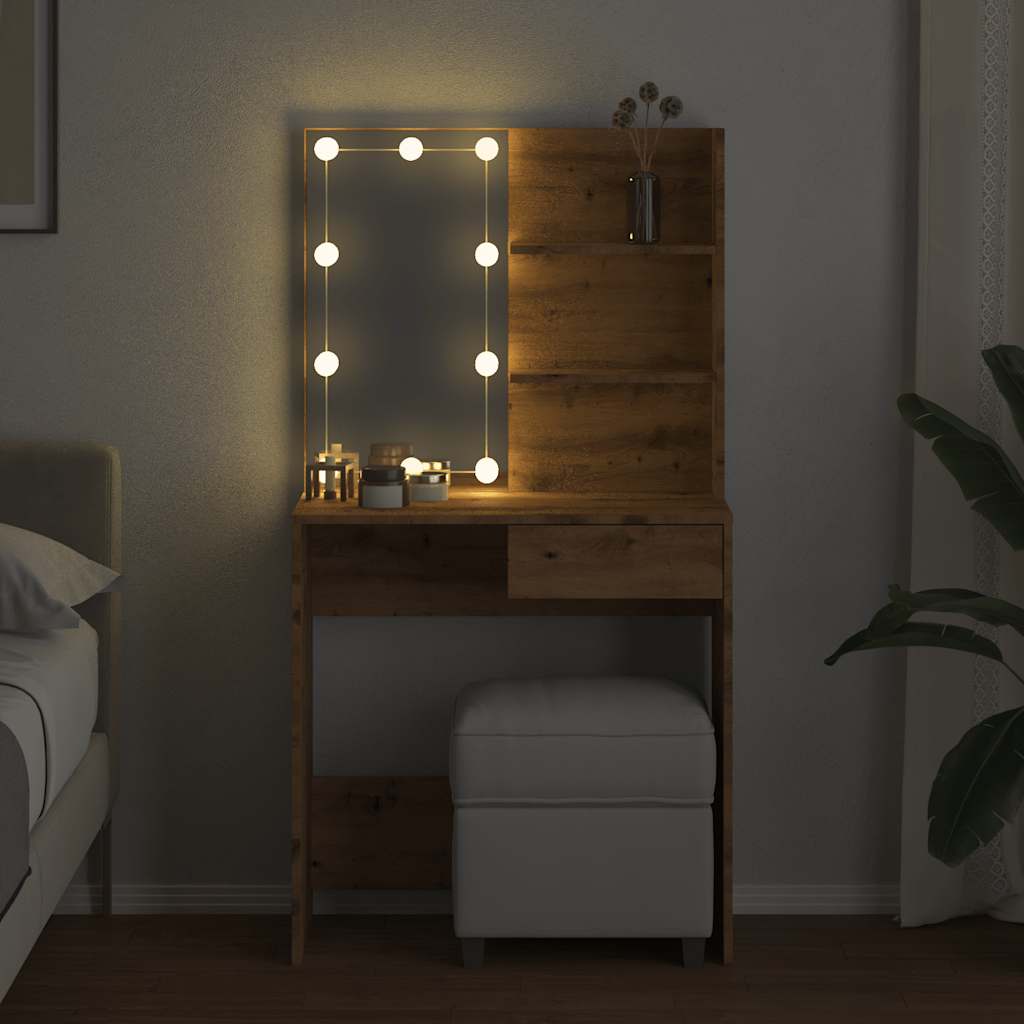vidaXL Toaletka z oświetleniem LED, dąb artisan, 74,5x40x141 cm