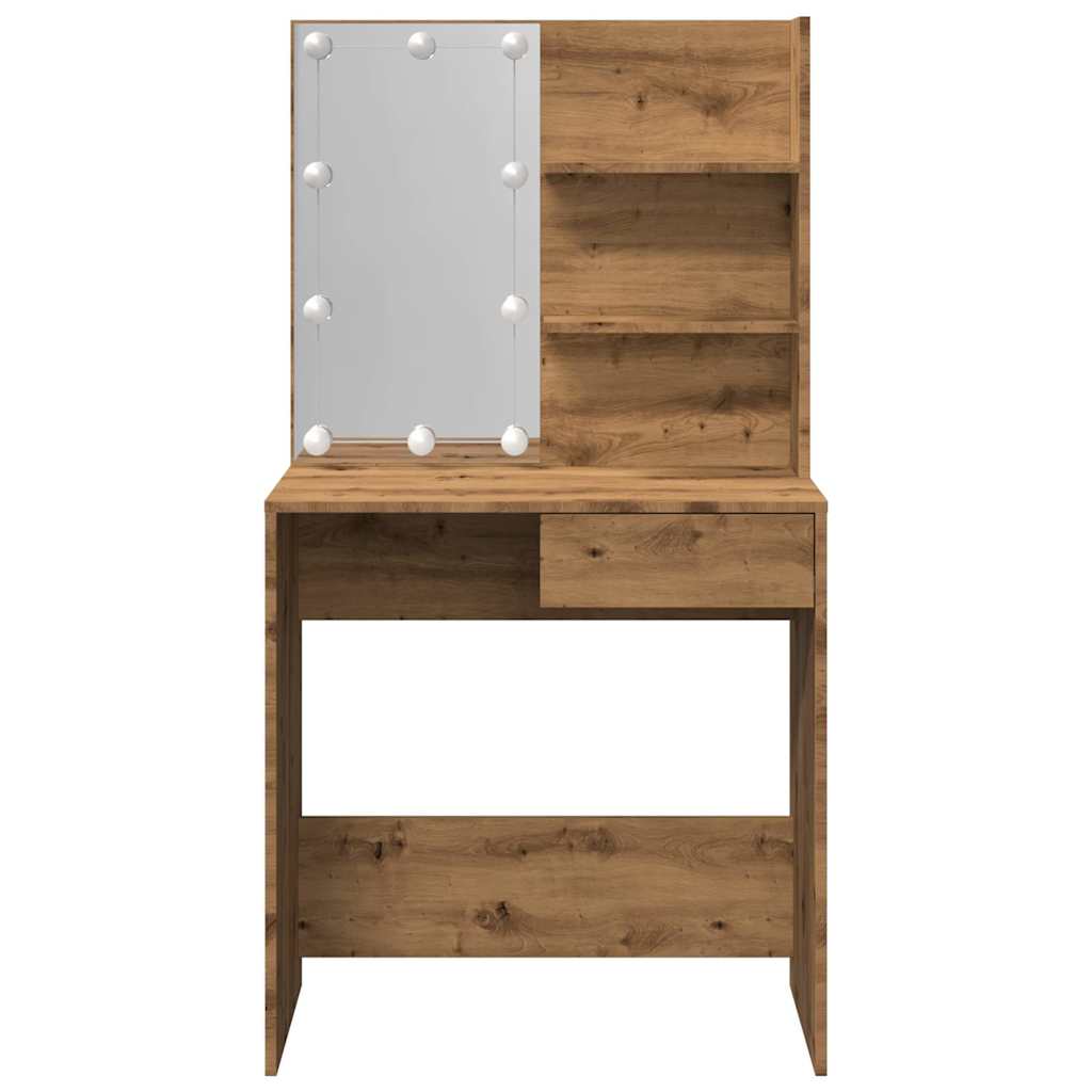 vidaXL Toaletka z oświetleniem LED, dąb artisan, 74,5x40x141 cm