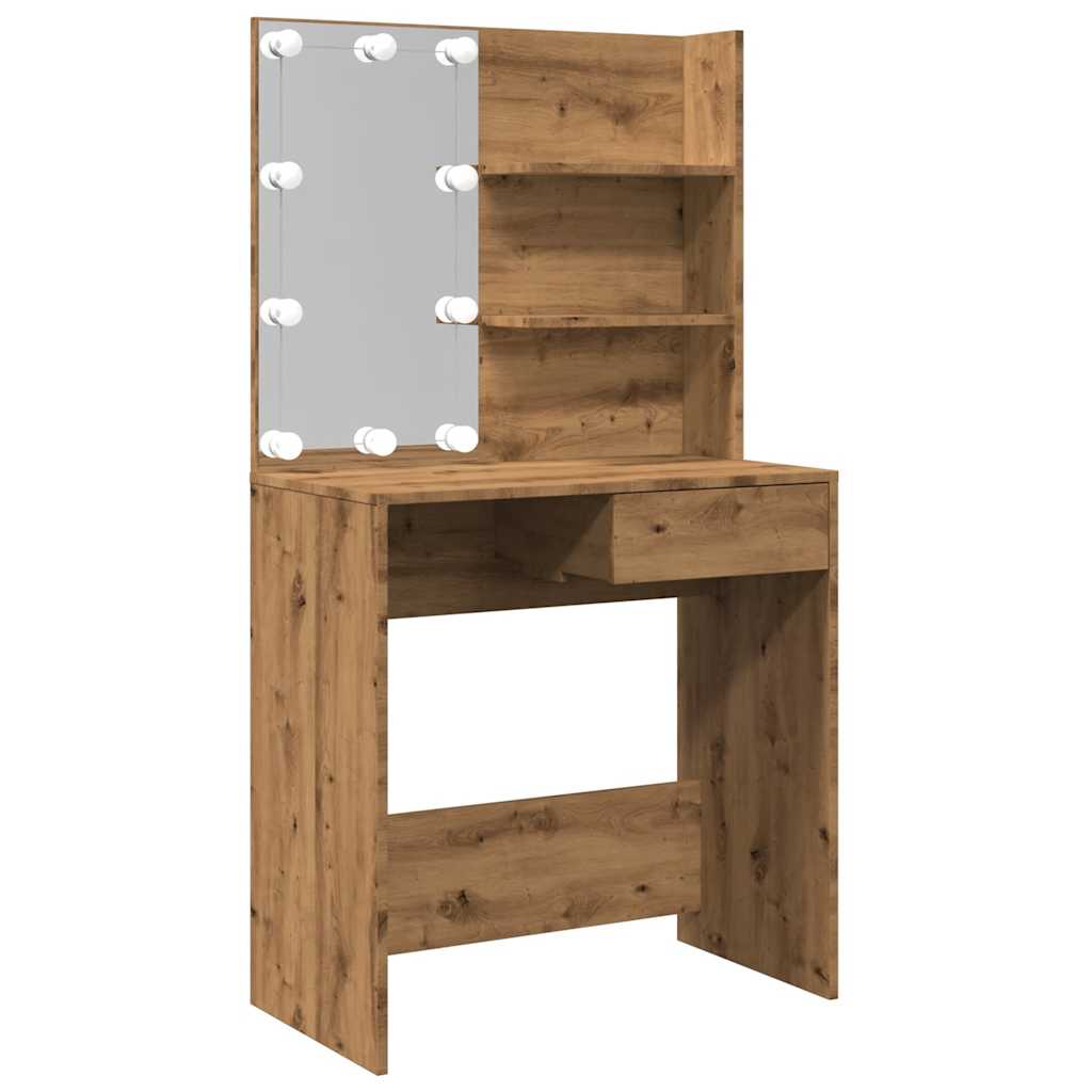vidaXL Toaletka z oświetleniem LED, dąb artisan, 74,5x40x141 cm