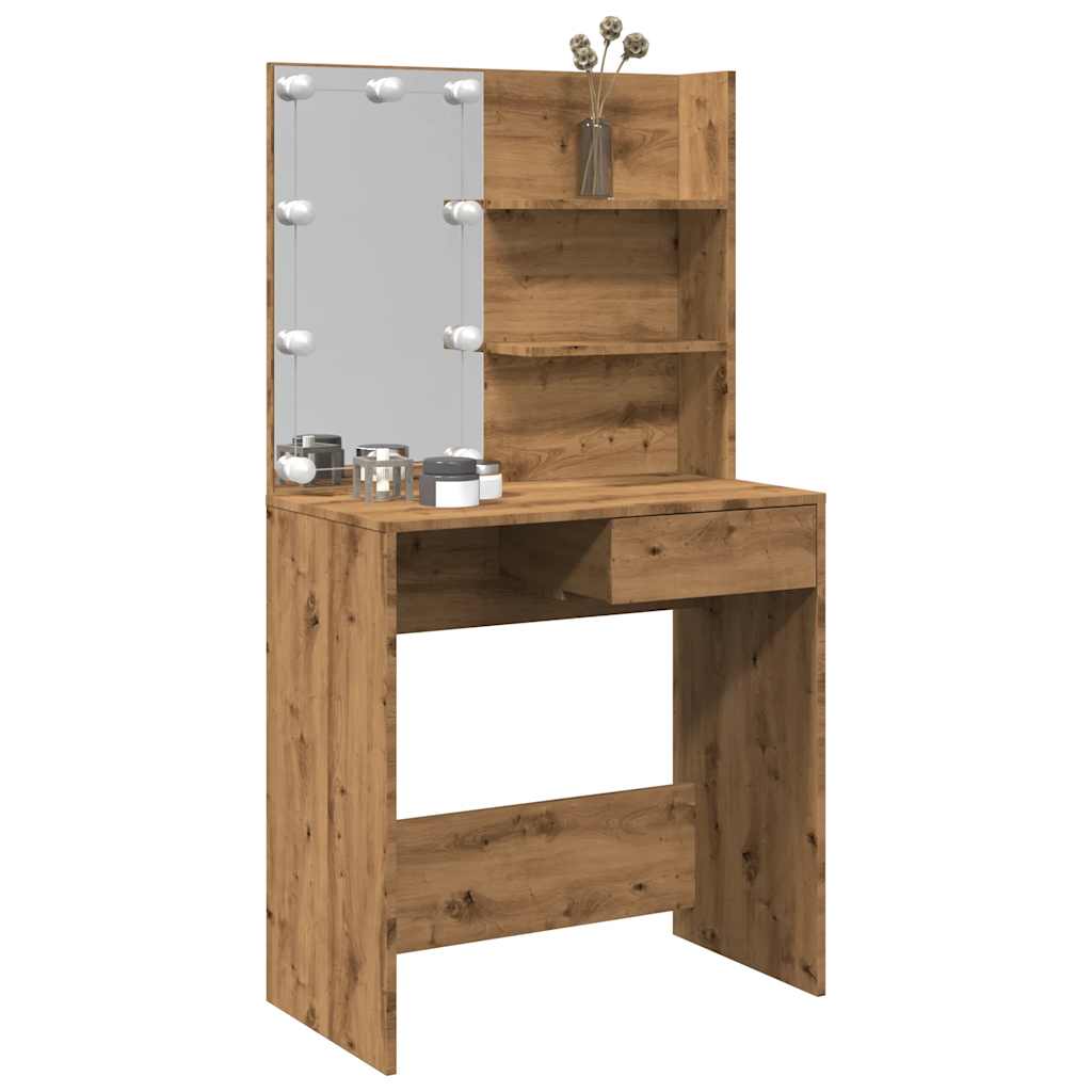 vidaXL Toaletka z oświetleniem LED, dąb artisan, 74,5x40x141 cm