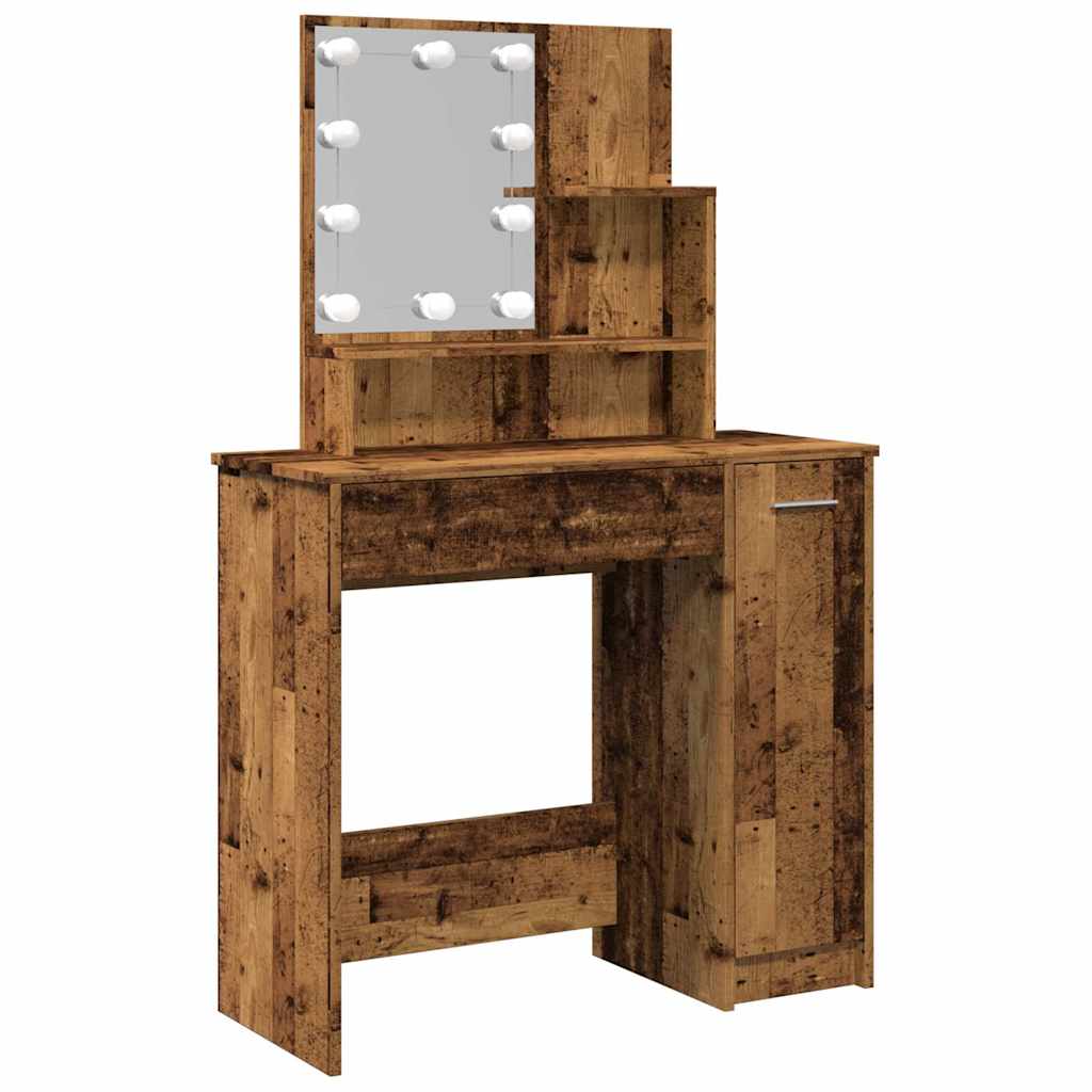 vidaXL Toaletka z oświetleniem LED, stare drewno, 86,5x35x136 cm