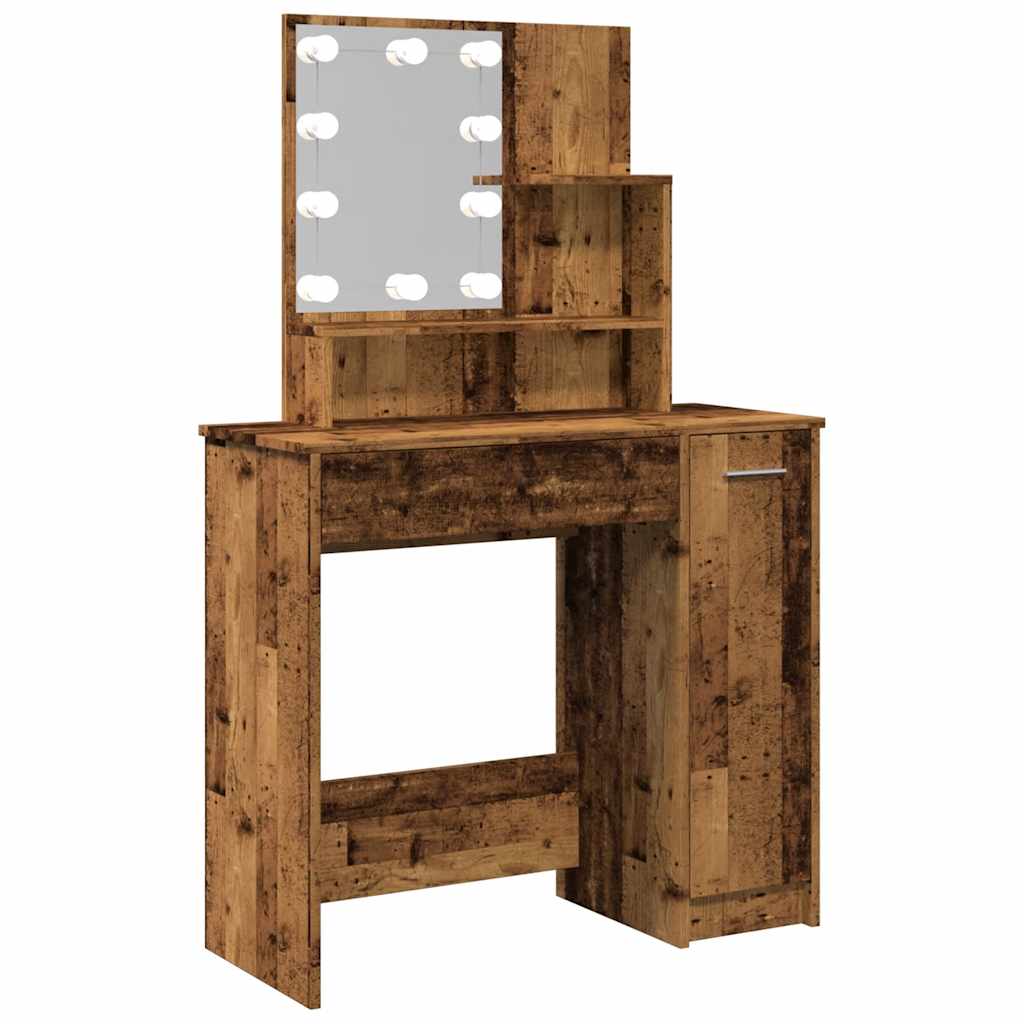 vidaXL Toaletka z oświetleniem LED, stare drewno, 86,5x35x136 cm