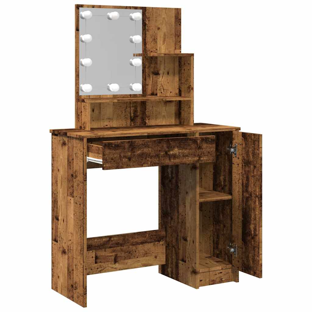 vidaXL Toaletka z oświetleniem LED, stare drewno, 86,5x35x136 cm