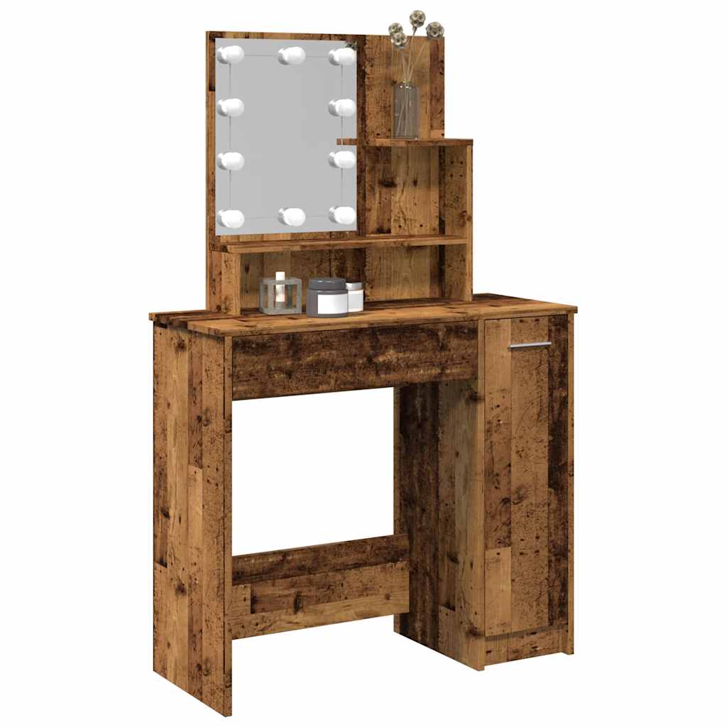 vidaXL Toaletka z oświetleniem LED, stare drewno, 86,5x35x136 cm