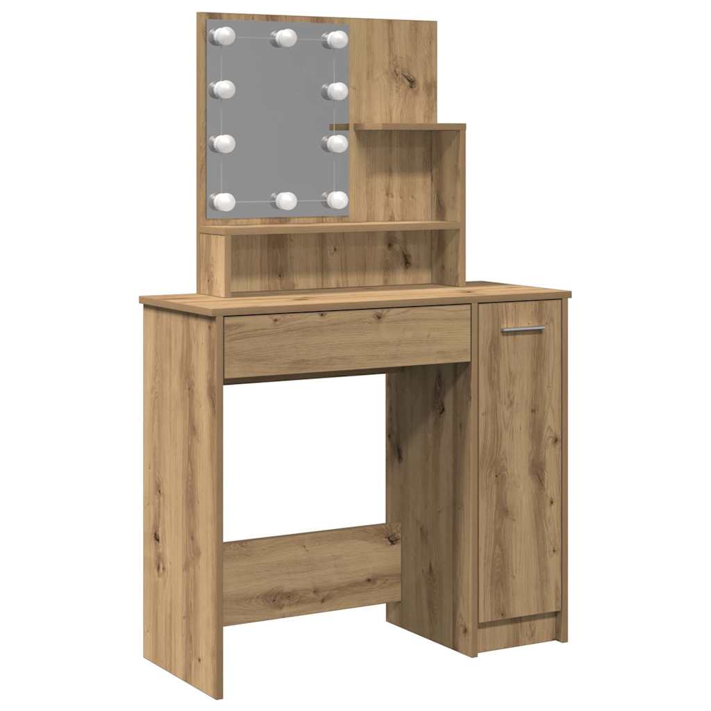 vidaXL Toaletka z oświetleniem LED, dąb artisan, 86,5x35x136 cm