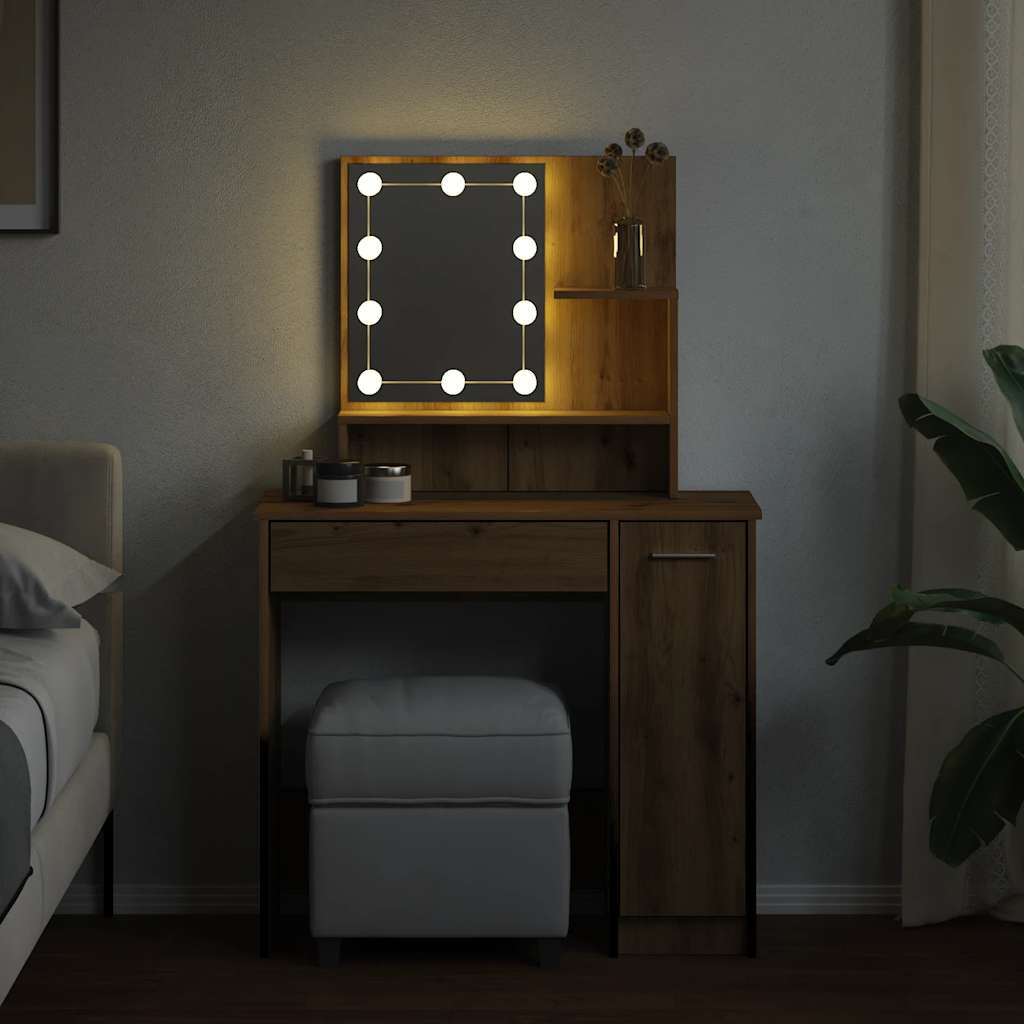 vidaXL Toaletka z oświetleniem LED, dąb artisan, 86,5x35x136 cm