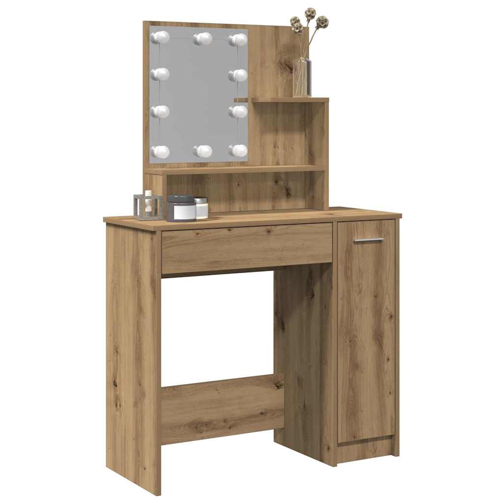 vidaXL Toaletka z oświetleniem LED, dąb artisan, 86,5x35x136 cm